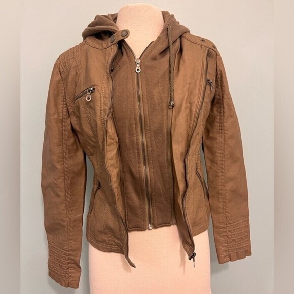 Jackets & Blazers - Lock & Love  faux leather hooded jacket brown  Size M.